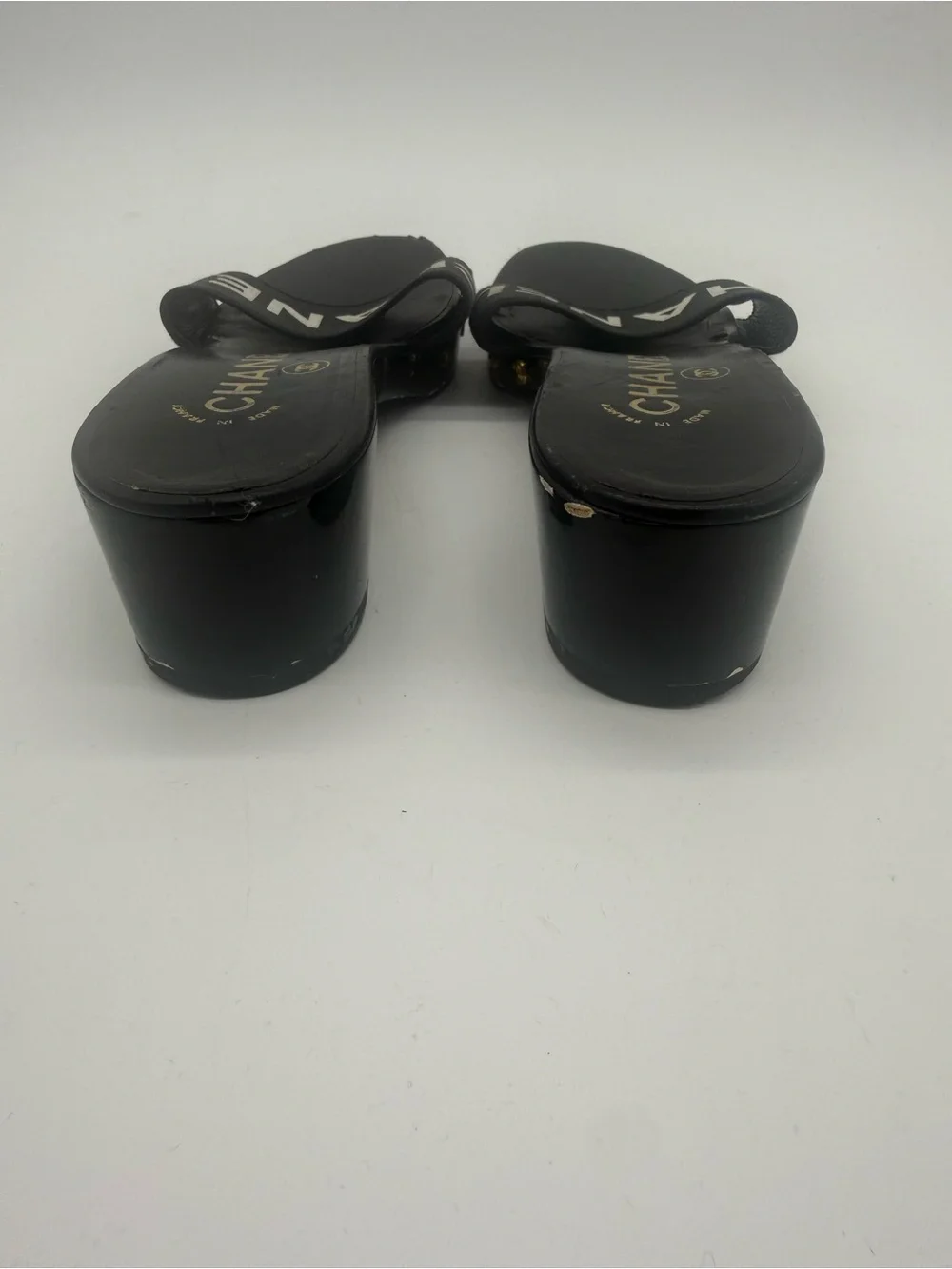 CHANEL Logo Band Platform Mules Clogs 37